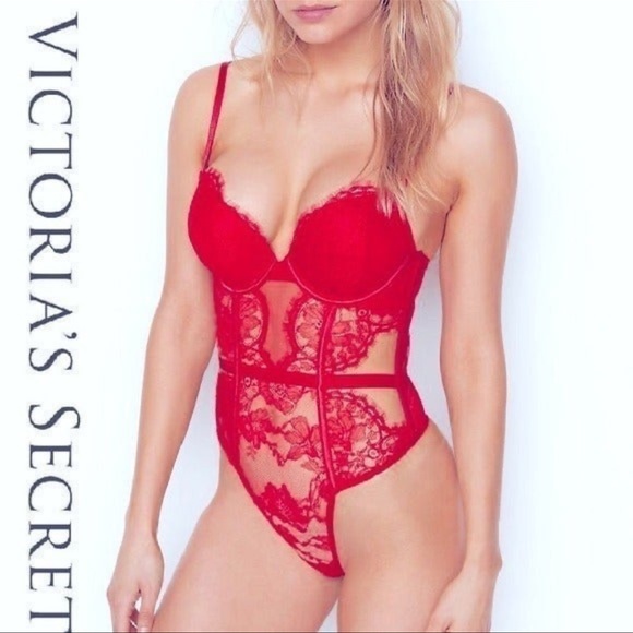 Victoria’s Secret sexy bombshell push up add 2 cups lace bodysuit red - Picture 5 of 10